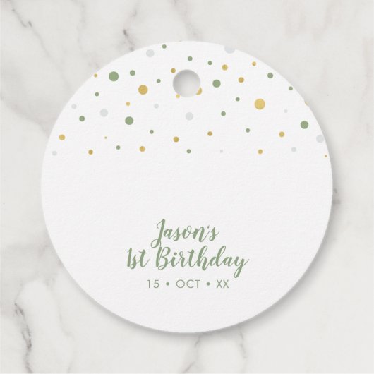 金ゴールドと緑のバルーン |パーティーありがとうメッセージカード フェイバータグ (裏面)