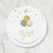 金ゴールドと緑のバルーン |パーティーありがとうメッセージカード フェイバータグ (正面)