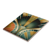 金ゴールドと緑のファンパターンアールデコ タイル (側面)