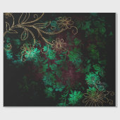 金ゴールドと緑のフローラ ラッピングペーパー (フラット)