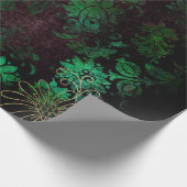 金ゴールドと緑のフローラ ラッピングペーパー (角)