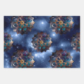 金ゴールドと緑のマンダラの暗い空 ラッピングペーパーシート (正面3)