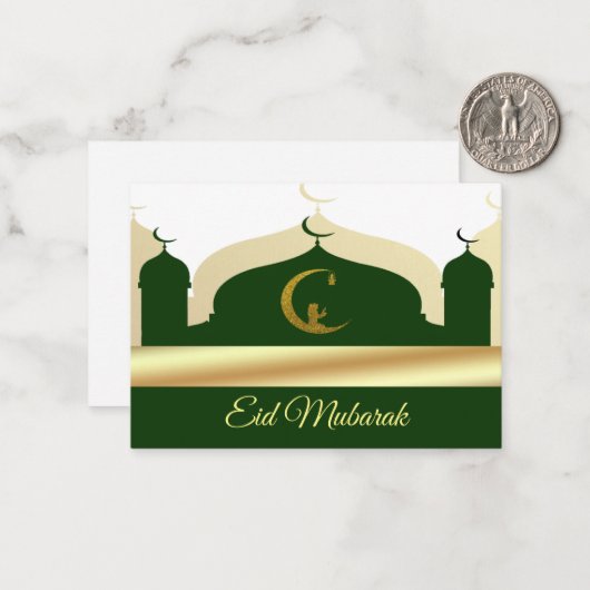 金ゴールドと緑のモスクのイードムバラク ノートカード (正面/裏面インサイチュ)