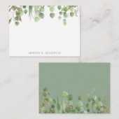 金ゴールドと緑のユーカリ葉プの名前 ノートカード (正面/裏面)