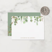 金ゴールドと緑のユーカリ葉プの名前 ノートカード (正面/裏面インサイチュ)