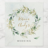 金ゴールドと緑のワインラベル、ボホ結婚の ワインラベル (シングルラベル)