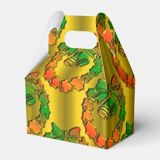 金ゴールドと緑の光沢のあるクリスマスリース フェイバーボックス (裏面サイド)