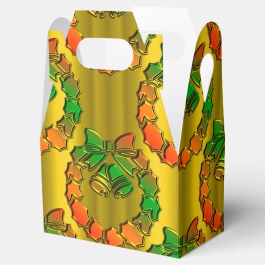 金ゴールドと緑の光沢のあるクリスマスリース フェイバーボックス (オープン)