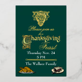 金ゴールドと緑の感謝祭 箔招待状 (正面)