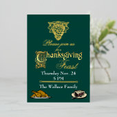 金ゴールドと緑の感謝祭 箔招待状 (立ち正面)