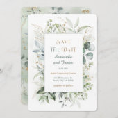 金ゴールドと緑の日付テンプレートの保存 招待状 (正面/裏面)