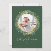 金ゴールドと緑の松の針リースクリスマスフォト (正面)