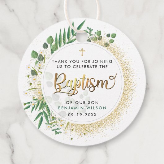 金ゴールドと緑の植物学バプテスマありがとう フェイバータグ (裏面)