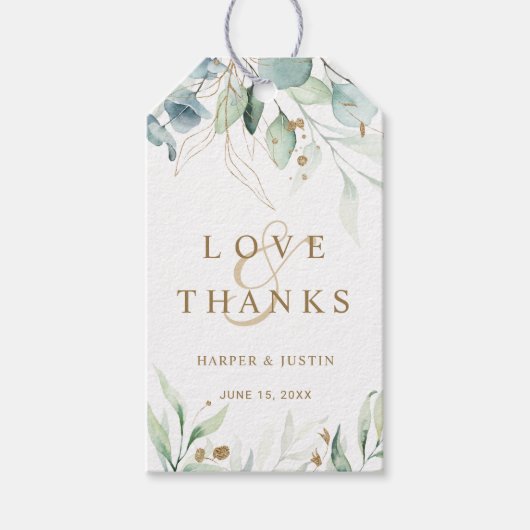 金ゴールドと緑の植物学結婚の感謝 ギフトタグ (正面)