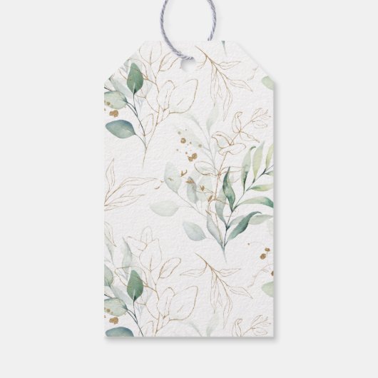 金ゴールドと緑の植物学結婚の感謝 ギフトタグ (裏面)