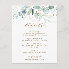 金ゴールドと緑の植物学結婚の詳細 エンクロージャーカード