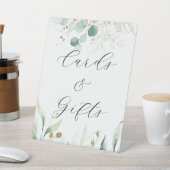 金ゴールドと緑の植物性のウェディングカードとギフト 台座サイン (インサイチュ)