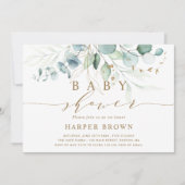 金ゴールドと緑の植物性のブライダルシャワーの招待 招待状 (正面)