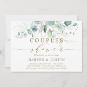 金ゴールドと緑の植物性カップルのシャワーの招待 招待状 (正面)