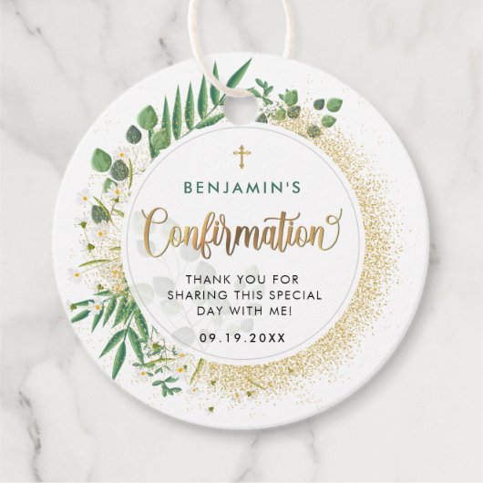 金ゴールドと緑の植物確認感謝 フェイバータグ (正面)