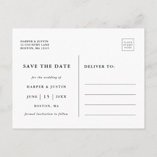 金ゴールドと緑の植物結婚式の日付を保存 案内ポストカード (裏面)