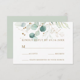 金ゴールドと緑の植物結婚式RSVPカード 出欠カード