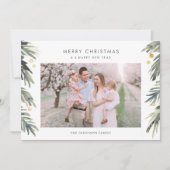 金ゴールドと緑の水彩の冬の葉 シーズンカード (正面)