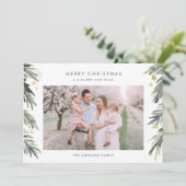 金ゴールドと緑の水彩の冬の葉 シーズンカード (スタンド正面)