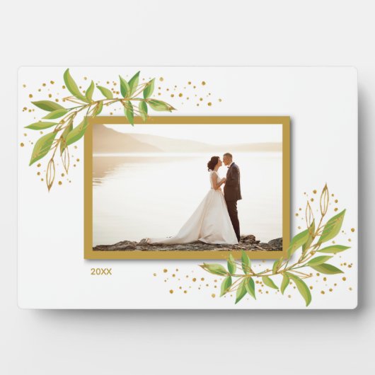 金ゴールドと緑の水彩フォトイーゼル フォトプラーク (正面)