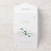 金ゴールドと緑の水色の植物結婚の全てのイン オールインワン招待状 (外側)