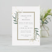 金ゴールドと緑の水葉色の結婚箔inv 箔招待状 (立ち正面)