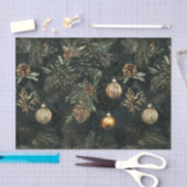 金ゴールドと緑の濃いムードのクリスマス 薄葉紙 (クラフト)