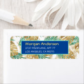 金ゴールドと緑の熱帯葉、深いブルーアドレス ラベル (インサイチュ)