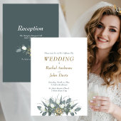 金ゴールドと緑の結婚式招待状ホワイトチューリップ 招待状