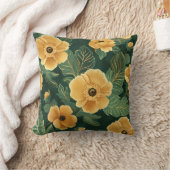 金ゴールドと緑の花柄 クッション (ブランケット)