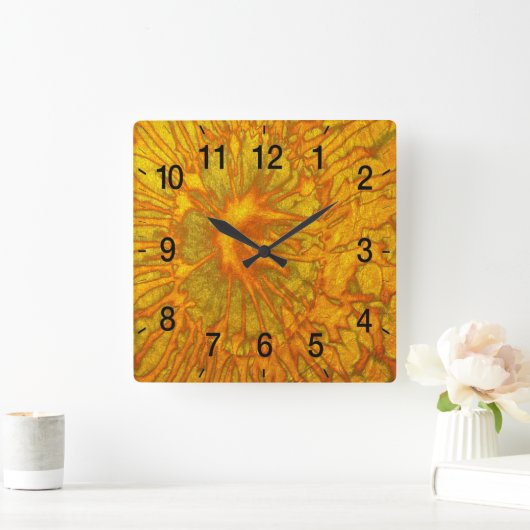 金ゴールドと緑メッキの抽象芸術模様 スクエア壁時計 (ホーム)