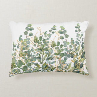 金ゴールドと緑植物ユーカリ葉 アクセントクッション