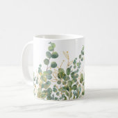 金ゴールドと緑植物ユーカリ葉 コーヒーマグカップ (正面左)