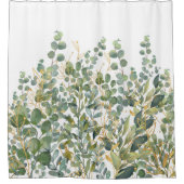 金ゴールドと緑植物ユーカリ葉 シャワーカーテン (正面)