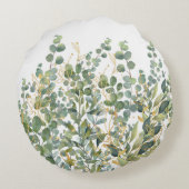 金ゴールドと緑植物ユーカリ葉 ラウンドクッション (裏面)