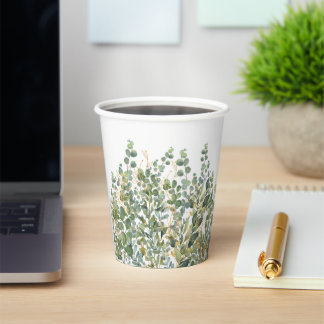 金ゴールドと緑植物ユーカリ葉 紙コップ