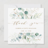 金ゴールドと緑結婚植物写真 サンキューカード (正面)