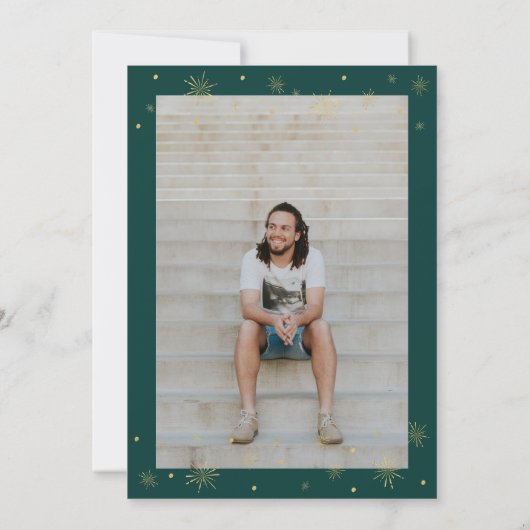 金ゴールドと緑 |シックモダン25th誕生日パーティー 招待状 (裏面)