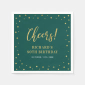 金ゴールドと緑 |大人エレガントの誕生日パーティー スタンダードカクテルナプキン (正面)