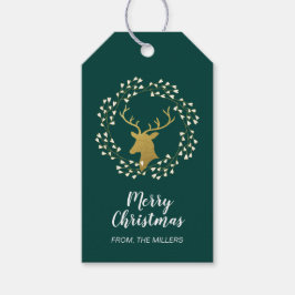 金ゴールドと緑 |鹿モダンメリークリスマス ギフトタグ