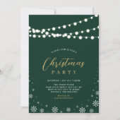 金ゴールドと緑 | String Lightsクリスマスパーティー 招待状 (正面)