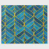 金ゴールドと背景の青グランジいパターン，水色 ラッピングペーパー (フラット)