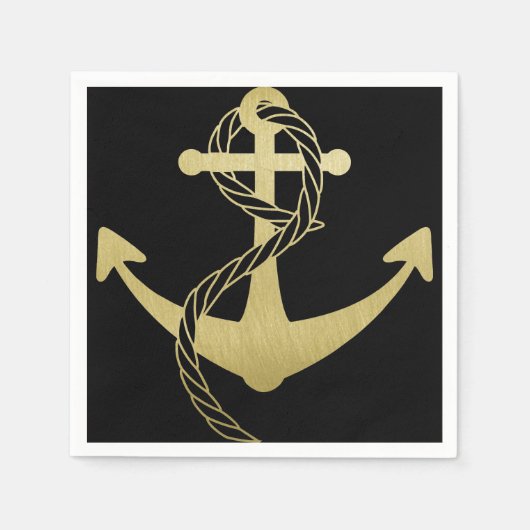 金ゴールドと航海のブラックパーティーナプキン スタンダードカクテルナプキン (正面)