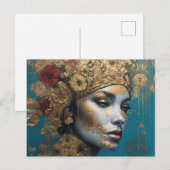 金ゴールドと花を持つ女性 ポストカード (正面/裏面)