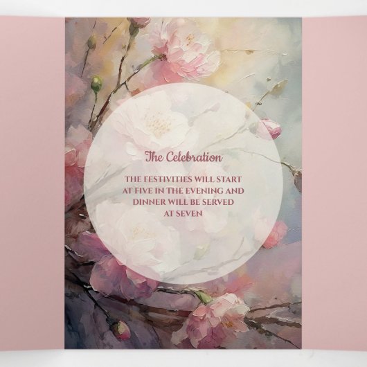 金ゴールドと花キンセアニェラ 三つ折り招待状 (内部中)